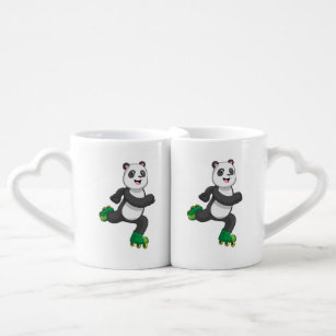 Panda as Inline skater with Roller skates Coffee Mug Set