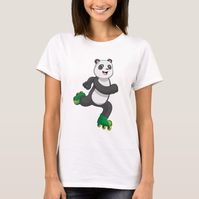 Panda as Inline skater with Roller skates T-Shirt (Front)
