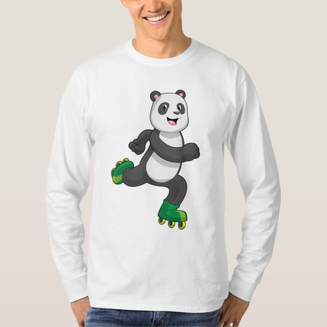 Panda as Inline skater with Roller skates T-Shirt (Front)