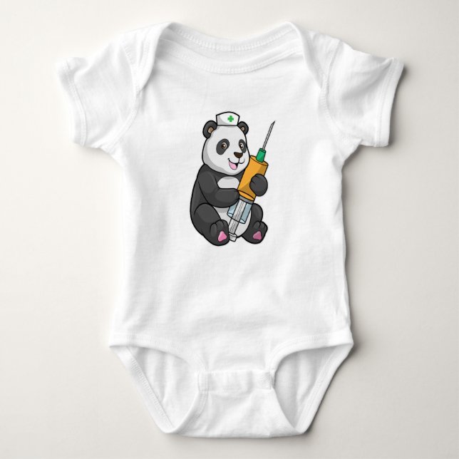 Panda as Nurse with Syringe Baby Bodysuit (Front)