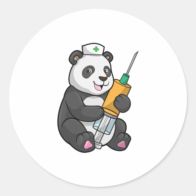 Panda as Nurse with Syringe Classic Round Sticker (Front)