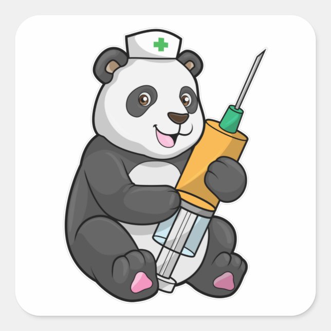 Panda as Nurse with Syringe Square Sticker (Front)