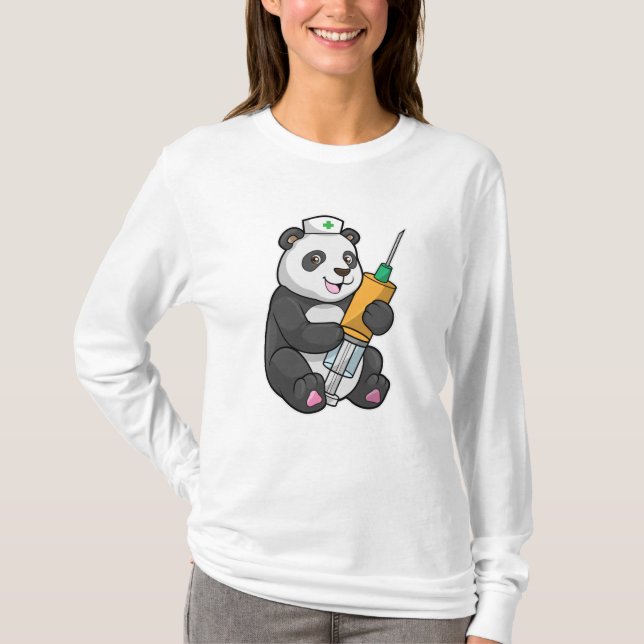 Panda as Nurse with Syringe T-Shirt (Front)