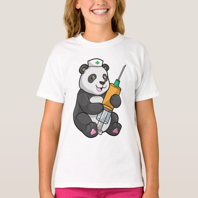 Panda as Nurse with Syringe T-Shirt (Front)