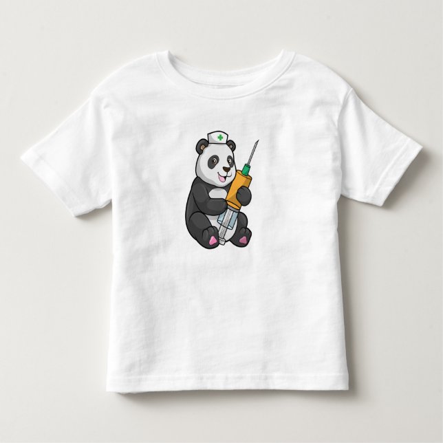 Panda as Nurse with Syringe Toddler T-Shirt (Front)
