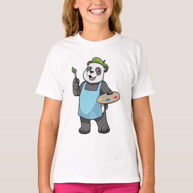 Panda as Painter with Brush & Color T-Shirt (Front)