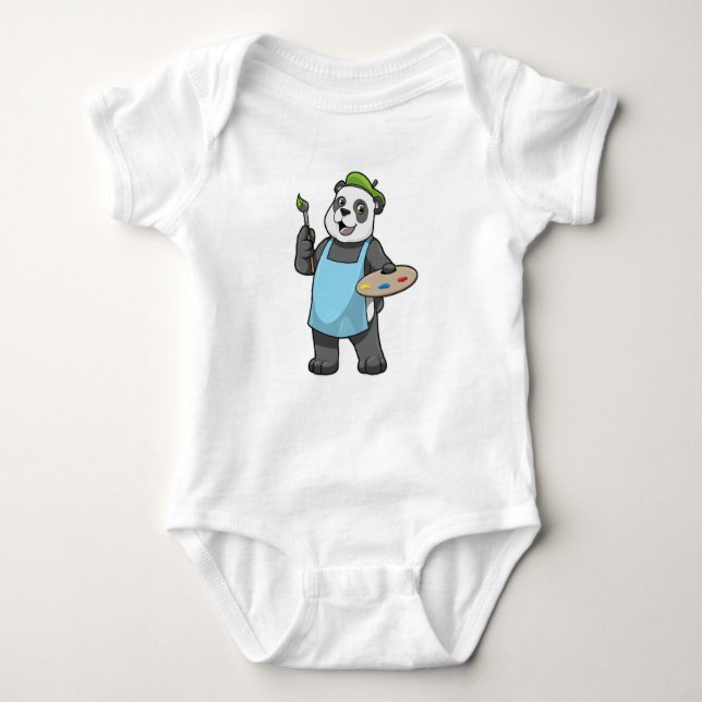 Panda as Painter with Brush & Colour Baby Bodysuit (Front)