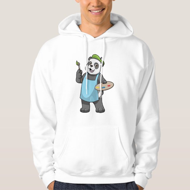 Panda as Painter with Brush & Colour Hoodie (Front)