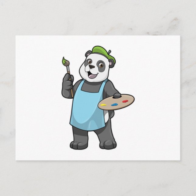 Panda as Painter with Brush & Colour Postcard (Front)