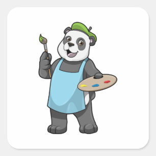 Panda as Painter with Brush & Colour Square Sticker