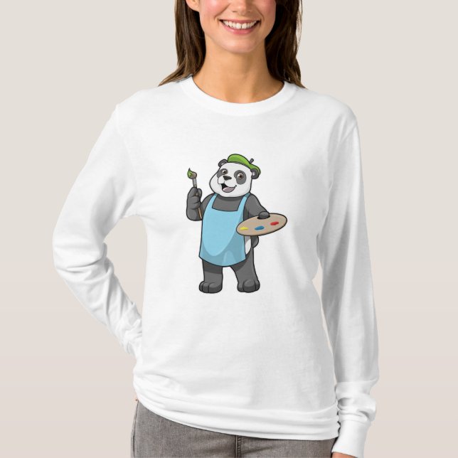 Panda as Painter with Brush & Colour T-Shirt (Front)