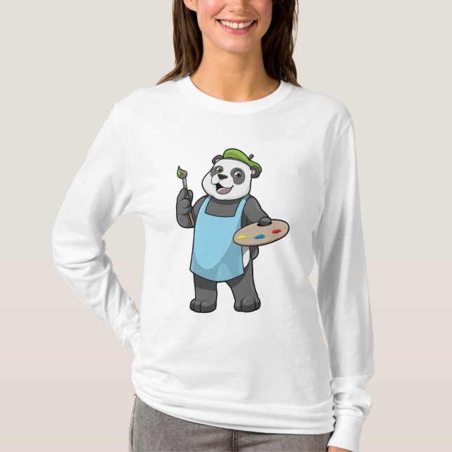 Panda as Painter with Brush & Colour T-Shirt (Front)