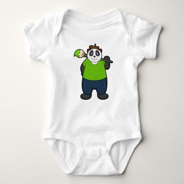 Panda as Painter with Paintbrush Baby Bodysuit (Front)