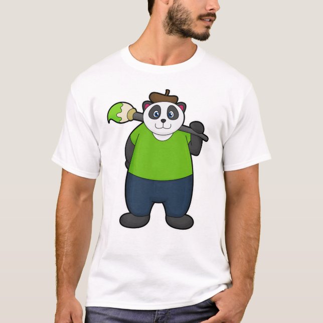 Panda as Painter with Paintbrush T-Shirt (Front)