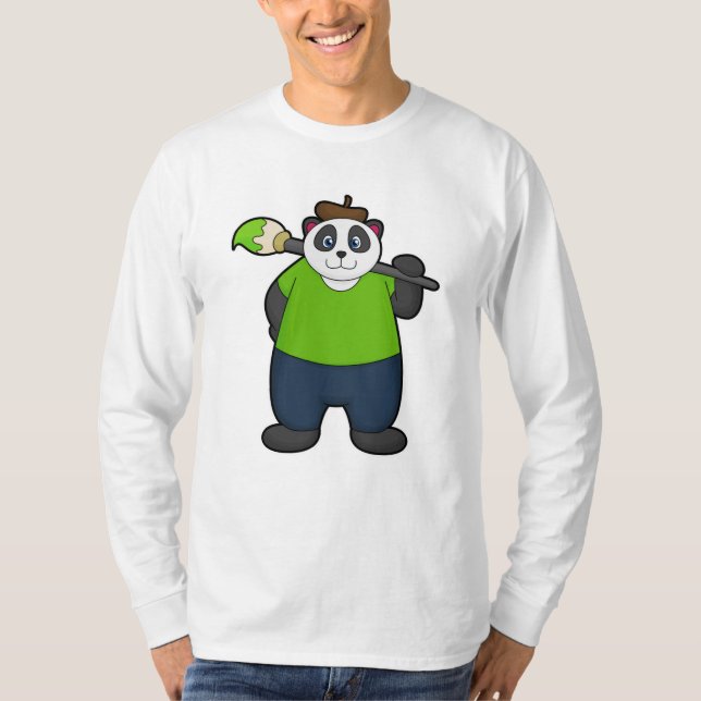 Panda as Painter with Paintbrush T-Shirt (Front)