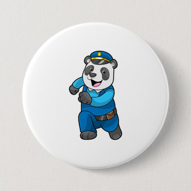 Panda as Police officer with Police hat 7.5 Cm Round Badge (Front)