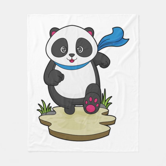 Panda as Runner with Scarf Fleece Blanket (Front)