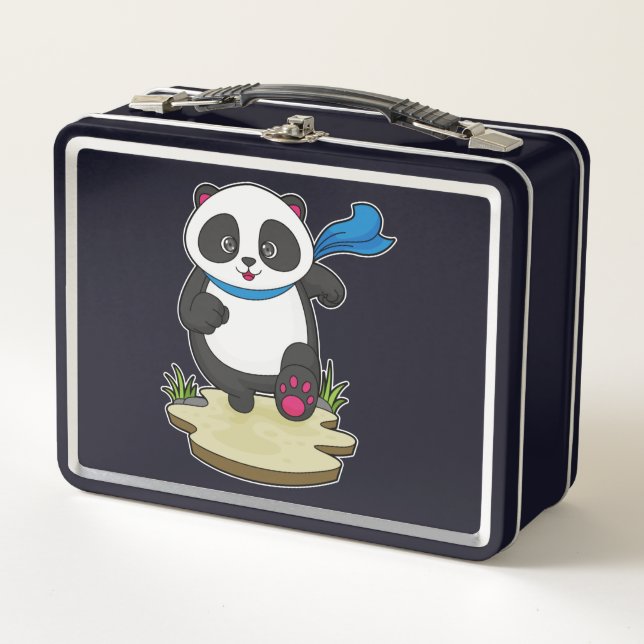 Panda as Runner with Scarf Metal Lunch Box (Front)