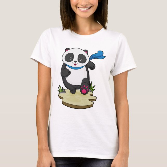 Panda as Runner with Scarf T-Shirt (Front)