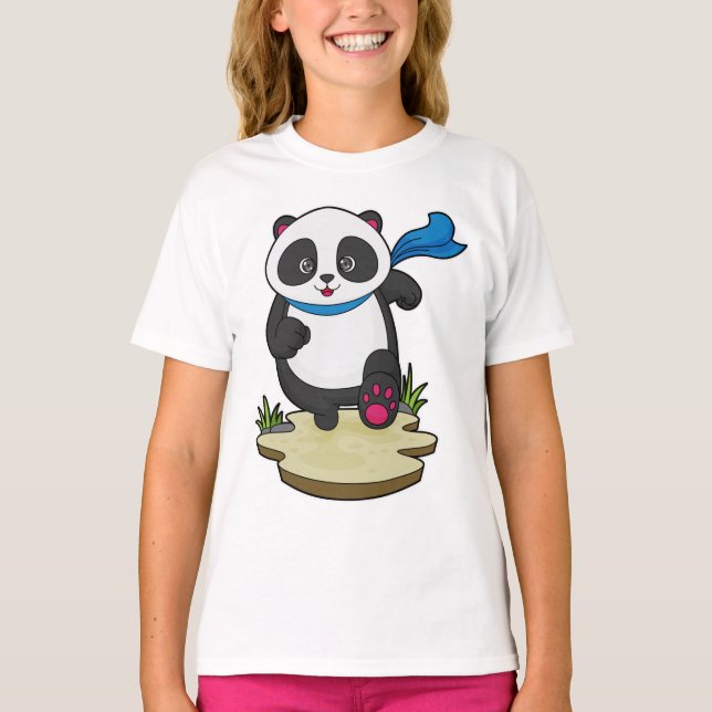 Panda as Runner with Scarf T-Shirt (Front)