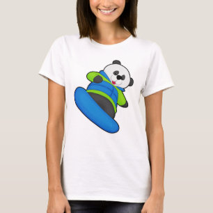 Panda as Snowboarder with Snowboard T-Shirt