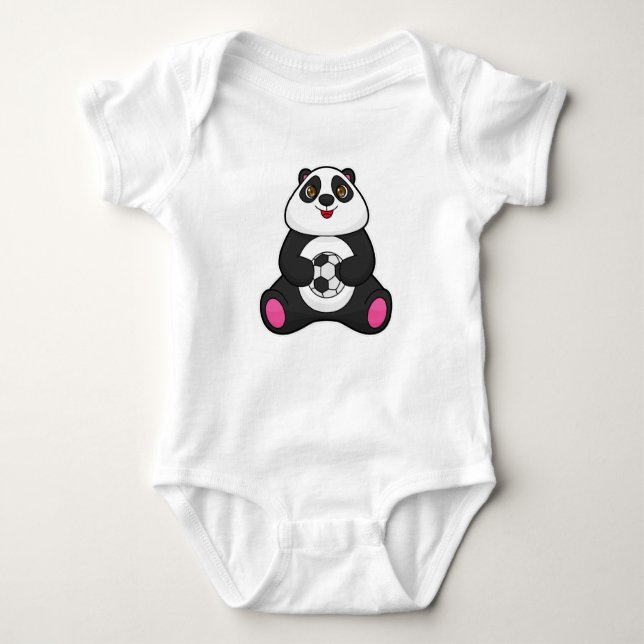 Panda as Soccer player with Soccer ball Baby Bodysuit (Front)