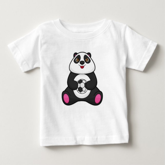 Panda as Soccer player with Soccer ball Baby T-Shirt (Front)