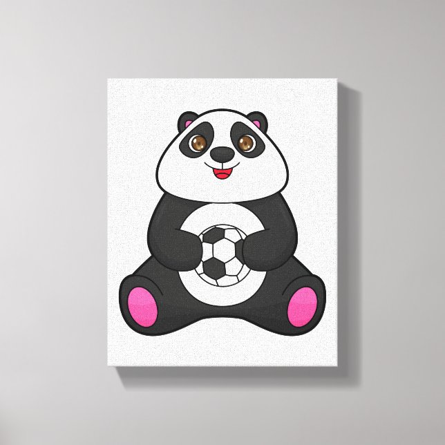 Panda as Soccer player with Soccer ball Canvas Print (Front)
