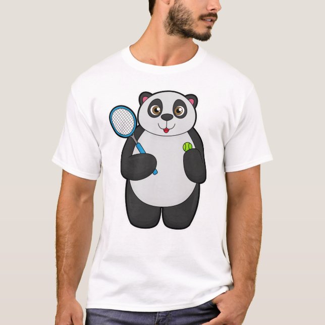 Panda as Tennis player with Tennis racket T-Shirt (Front)