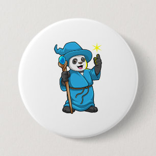 Panda as Wizard with Magic wand 7.5 Cm Round Badge