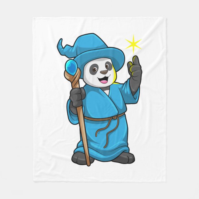 Panda as Wizard with Magic wand Fleece Blanket (Front)