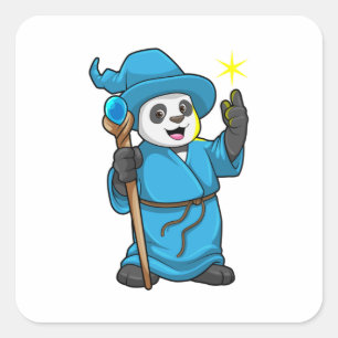 Panda as Wizard with Magic wand Square Sticker