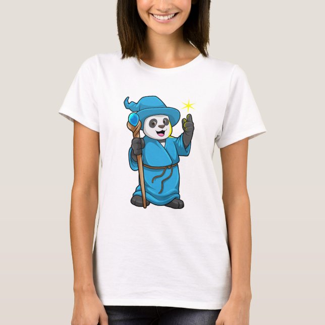 Panda as Wizard with Magic wand T-Shirt (Front)