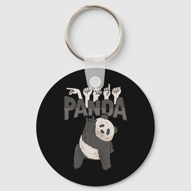 Panda Asl Hand Gesture Deaf Hearing Loss Awareness Key Ring (Front)