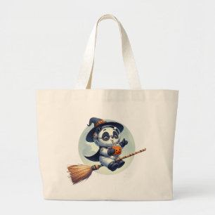 Panda Astronaut's Halloween Adventure: Sipping Pum Large Tote Bag