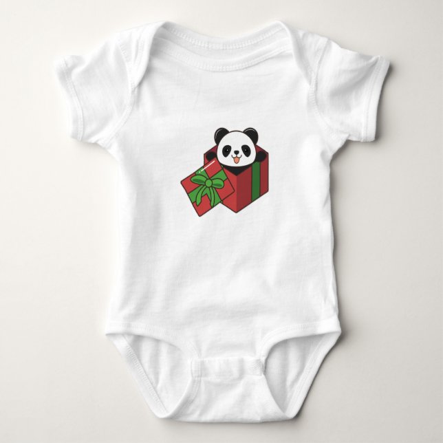 Panda at Birthday in Gift Baby Bodysuit (Front)