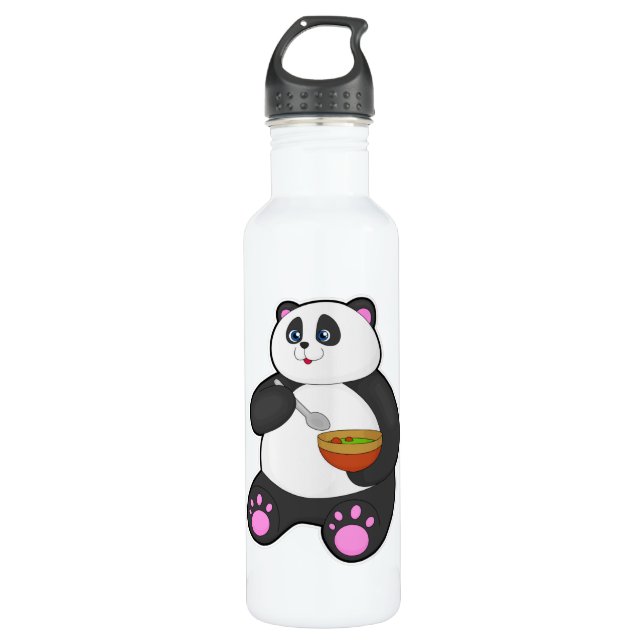 Panda at Eating with Spoon & Bowl 710 Ml Water Bottle (Front)