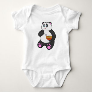 Panda at Eating with Spoon & Bowl Baby Bodysuit
