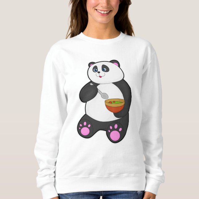 Panda at Eating with Spoon & Bowl Sweatshirt (Front)