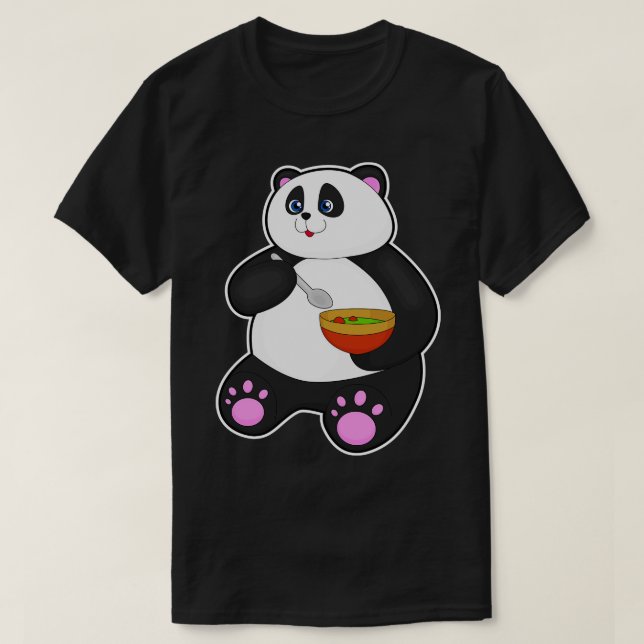 Panda at Eating with Spoon Bowl T-Shirt (Design Front)