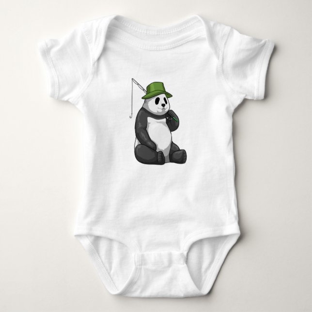 Panda at Fishing with Fishing rod Baby Bodysuit (Front)