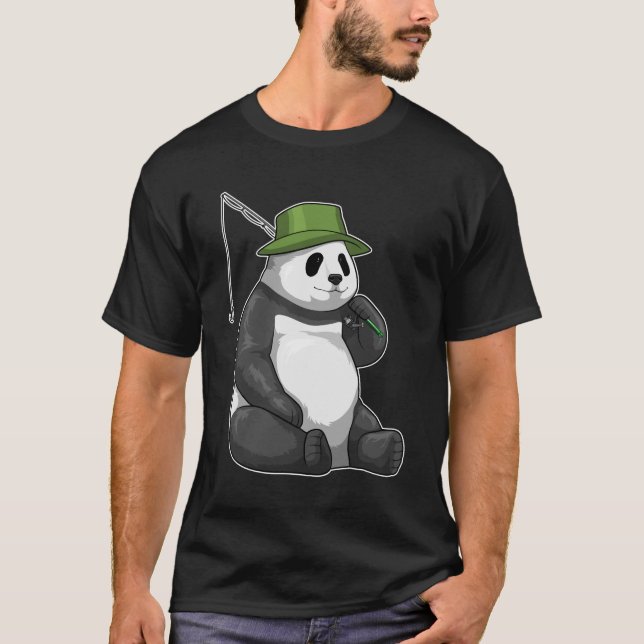 Panda at Fishing with Fishing rod T-Shirt (Front)