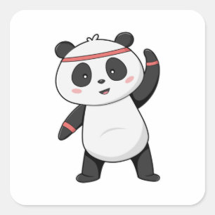Panda at Fitness with Headband Square Sticker