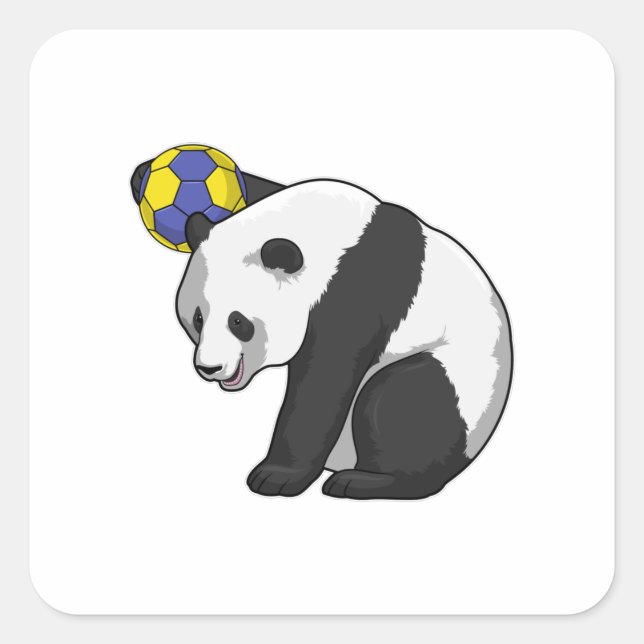 Panda at Handball Sports Square Sticker (Front)