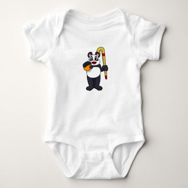 Panda at Hockey with Hockey bat Baby Bodysuit (Front)