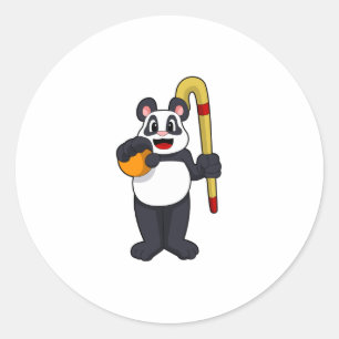 Panda at Hockey with Hockey bat Classic Round Sticker