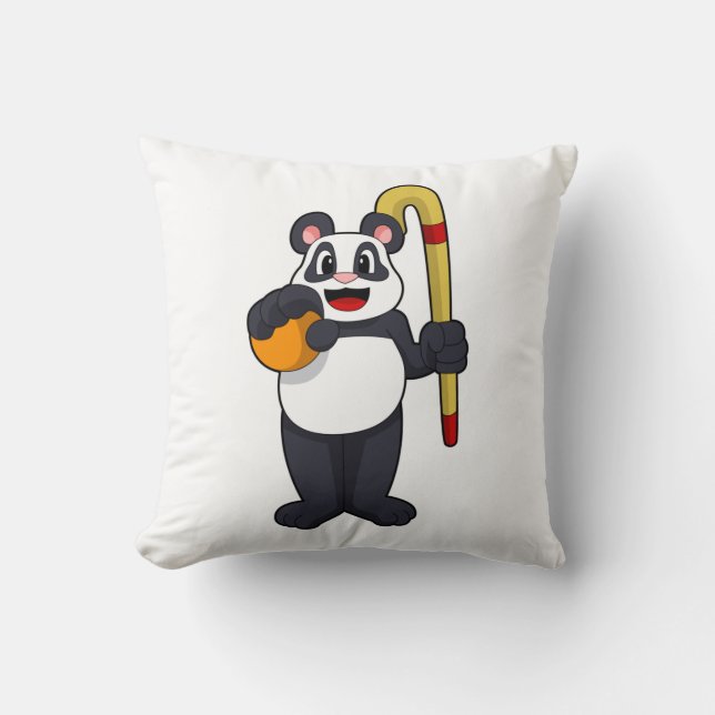 Panda at Hockey with Hockey bat Cushion (Front)