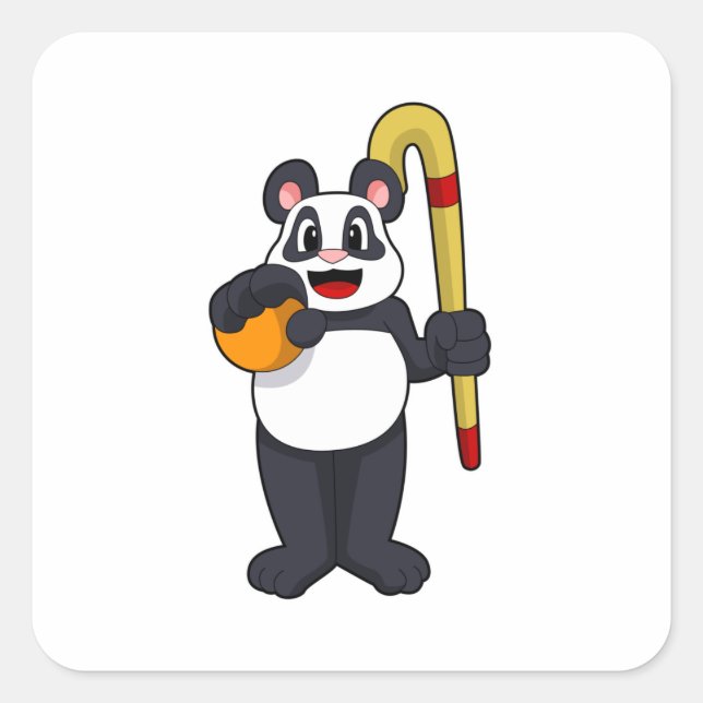 Panda at Hockey with Hockey bat Square Sticker (Front)