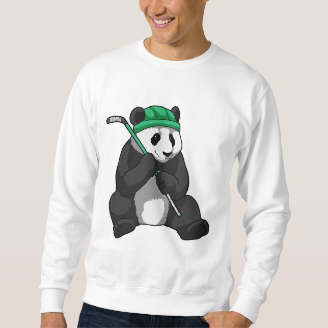Panda at Ice hockey with Ice hockey stick Sweatshirt (Front)