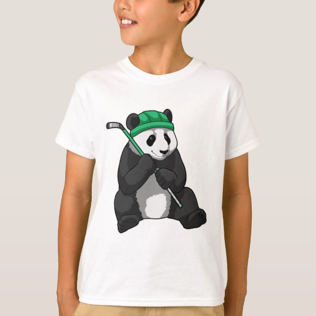 Panda at Ice hockey with Ice hockey stick T-Shirt (Front)